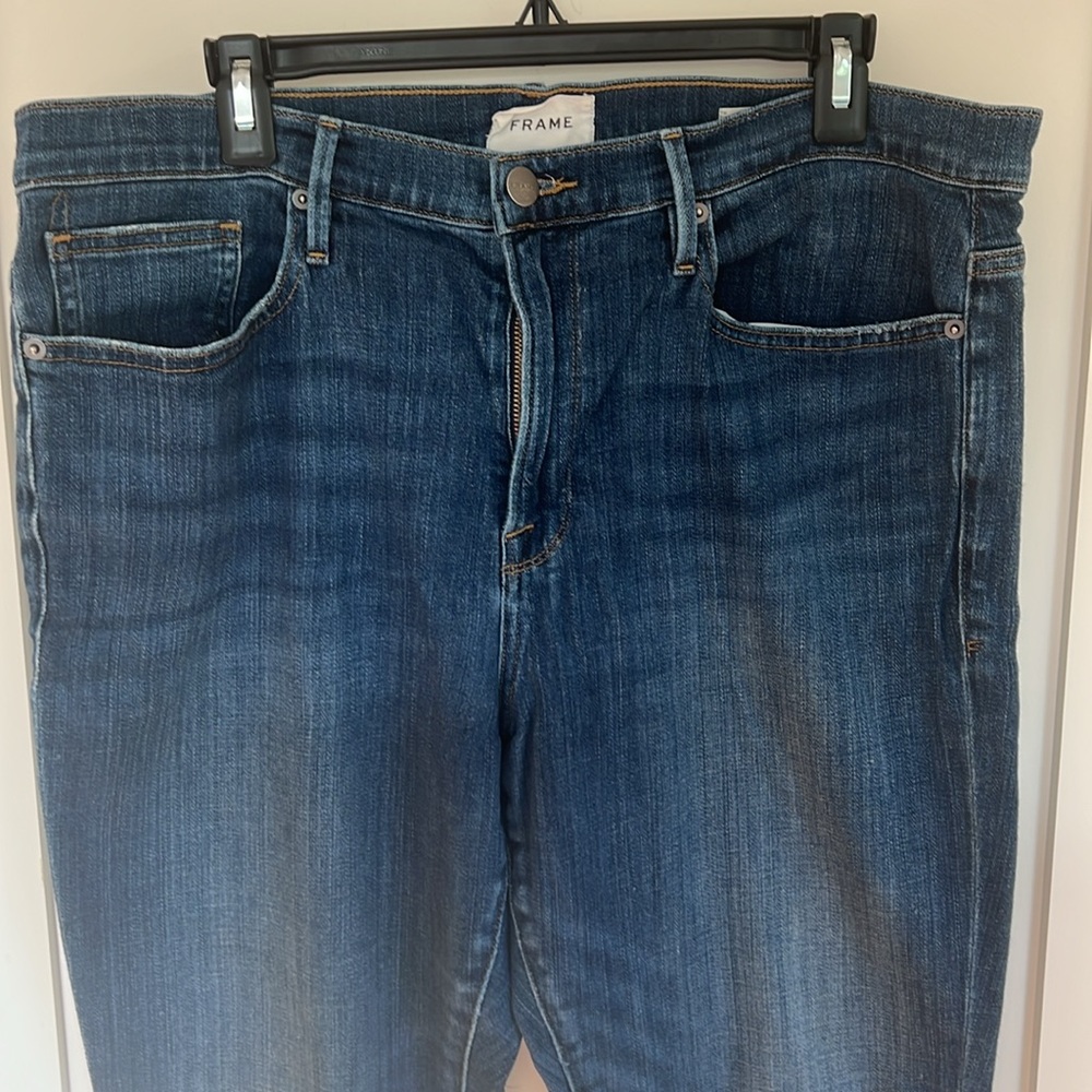 🕶️FRAME Denim Blue Le Beau Boyfriend Jean Burnside Wash Size 32 / 14 - Picture 6 of 8